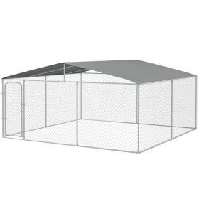Outdoor Dog Kennel Galvanized Steel Fence with Cover Secure Lock Mesh Sidewalls for Backyard 15' x 15' x 7.5' Outdoor Dog Kennel Galvanized Steel Fence with Cover Secure Lock Mesh Sidewalls for Backyard 15' x 15' x 7.5'